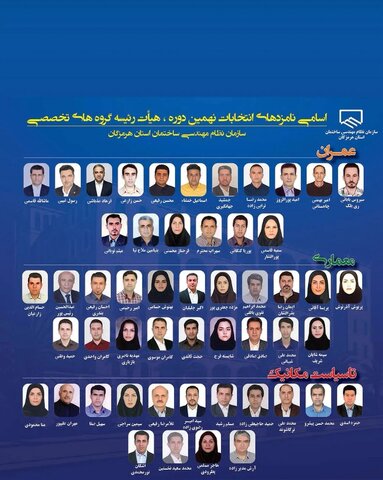 اسامی نامزدهای انتخابات نهم دوره، هیئت رئیسه گروه‌های تخصصی، سازمان نظام مهندسی ساختمان استان هرمزگان